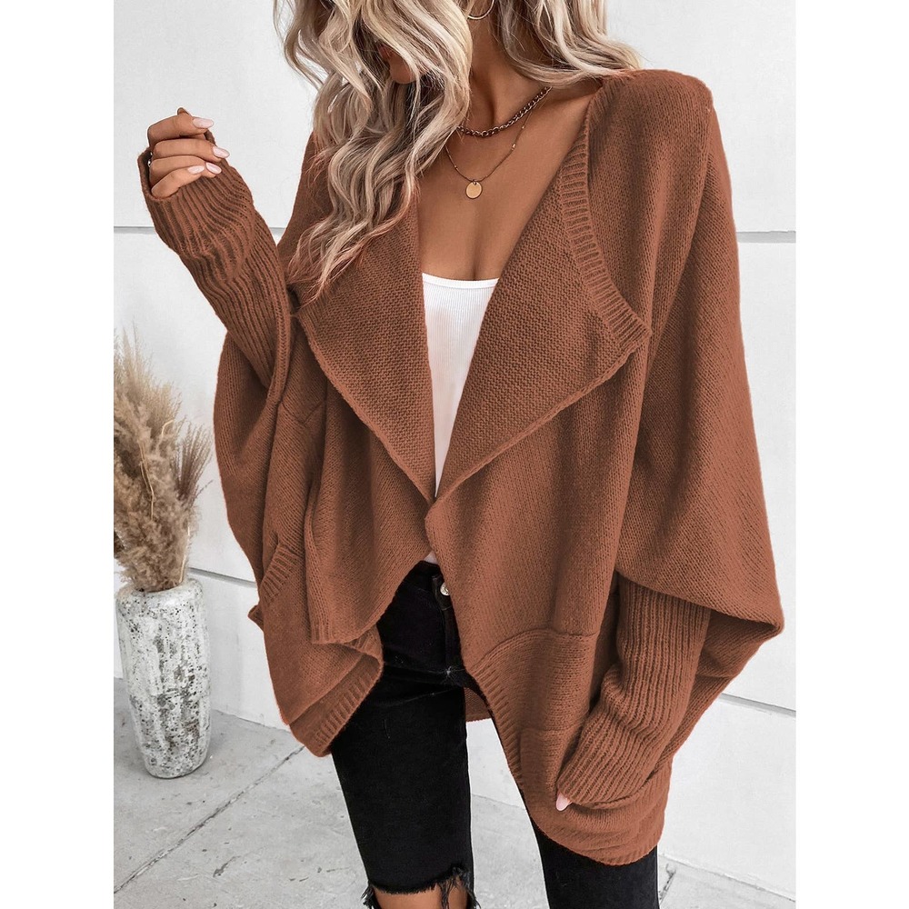 preppy Waterfall Collar Batwing Sleeve open front Cardigan sweater - Picture 5 of 8